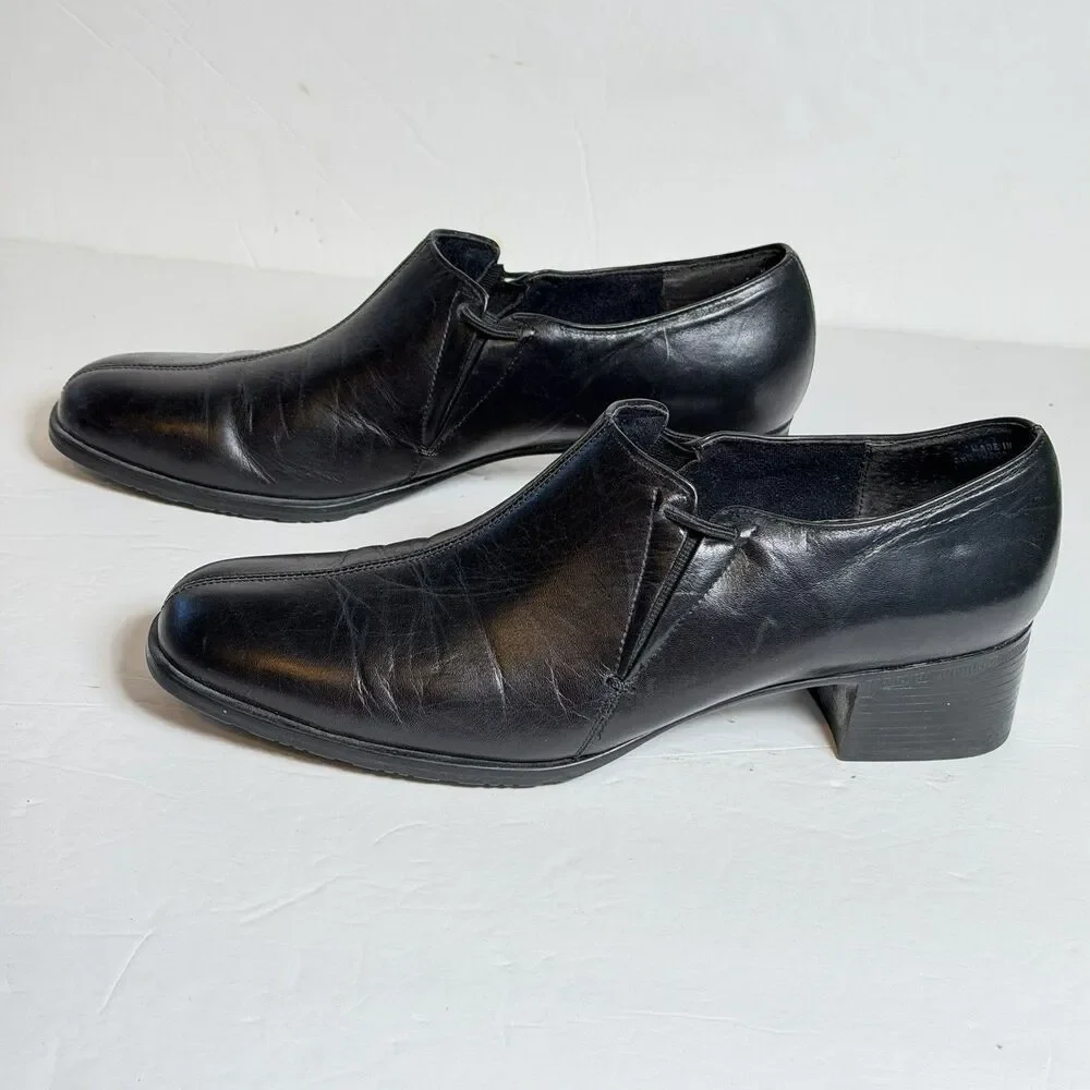 Munro American Black Leather Slip On Comfort Shoes Womens 7.5N Narrow USA